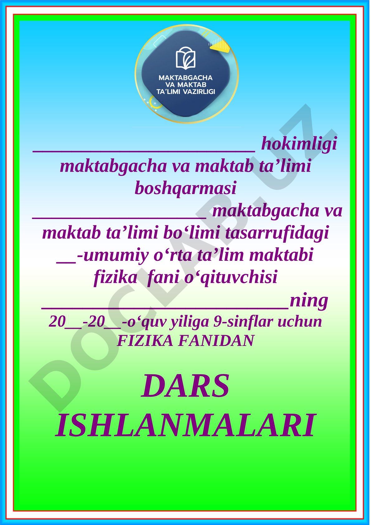 9-sinf fizika fanidan IV chorak dars ishlanmalari