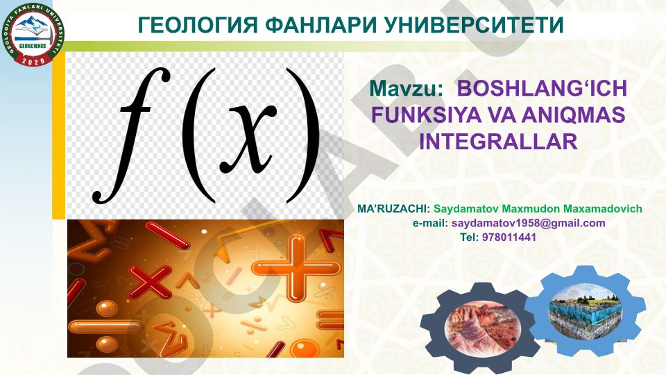 Boshlang‘ich funksiya va aniqmas integrallar
