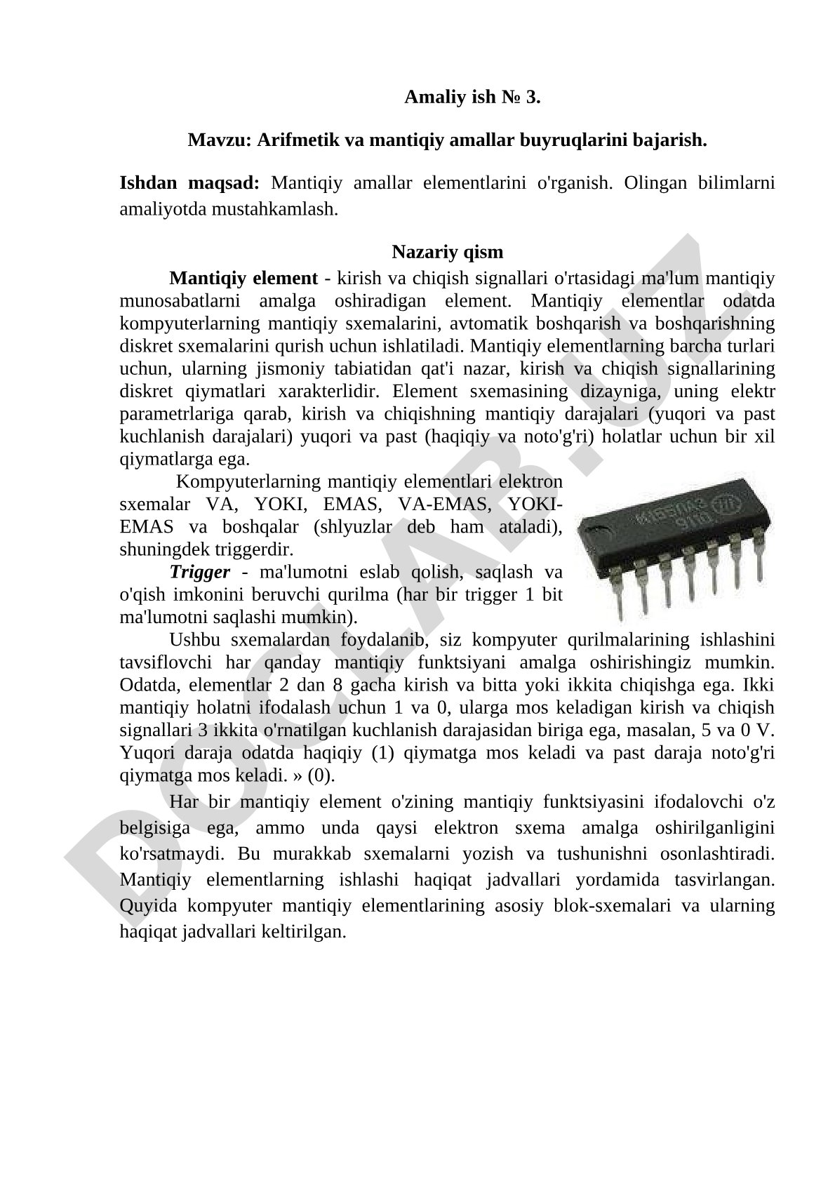 Arifmetik va mantiqiy amallar buyruqlarini bajarish