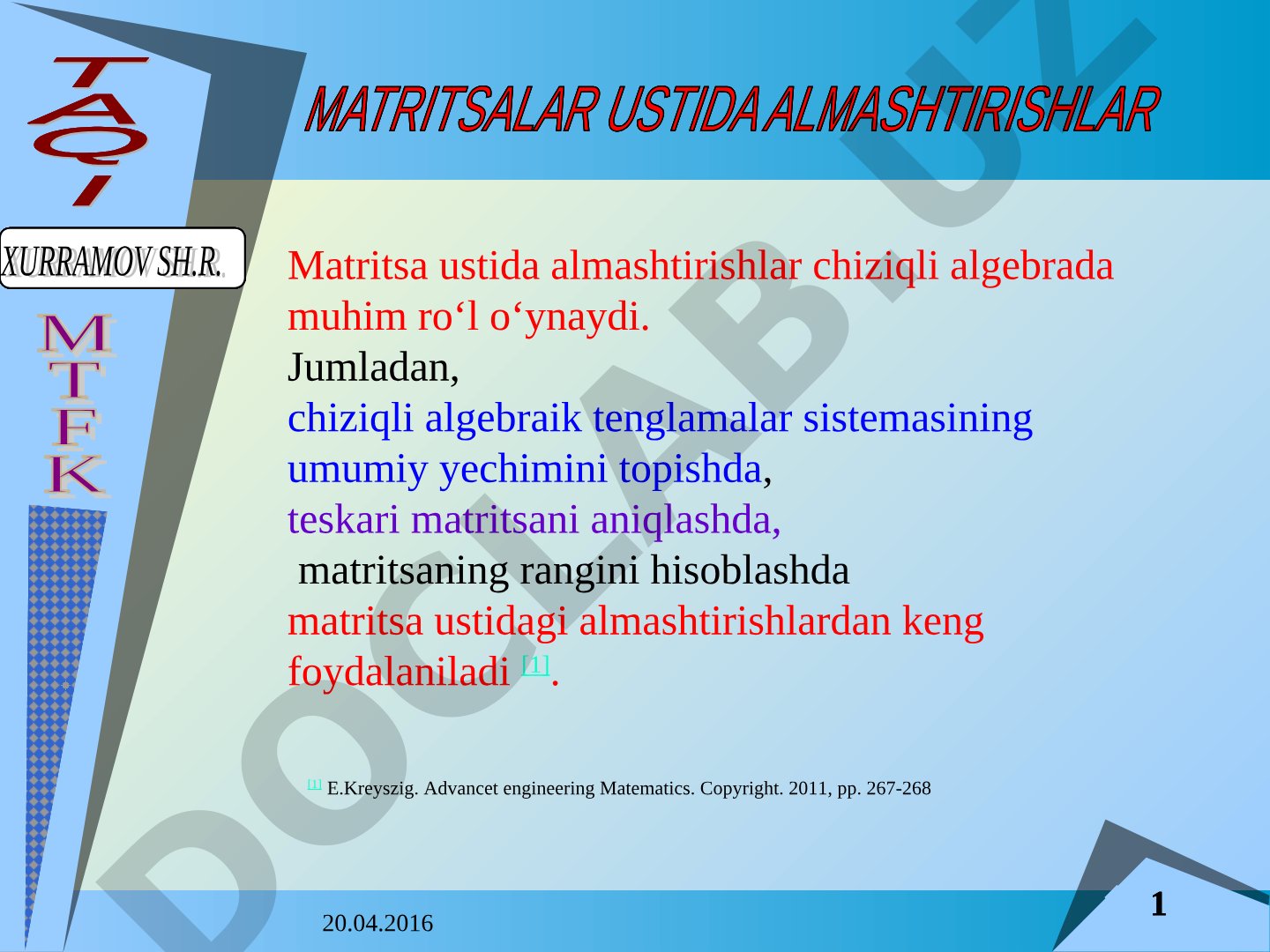 Matritsa ustidagi elementar almashtirishlar