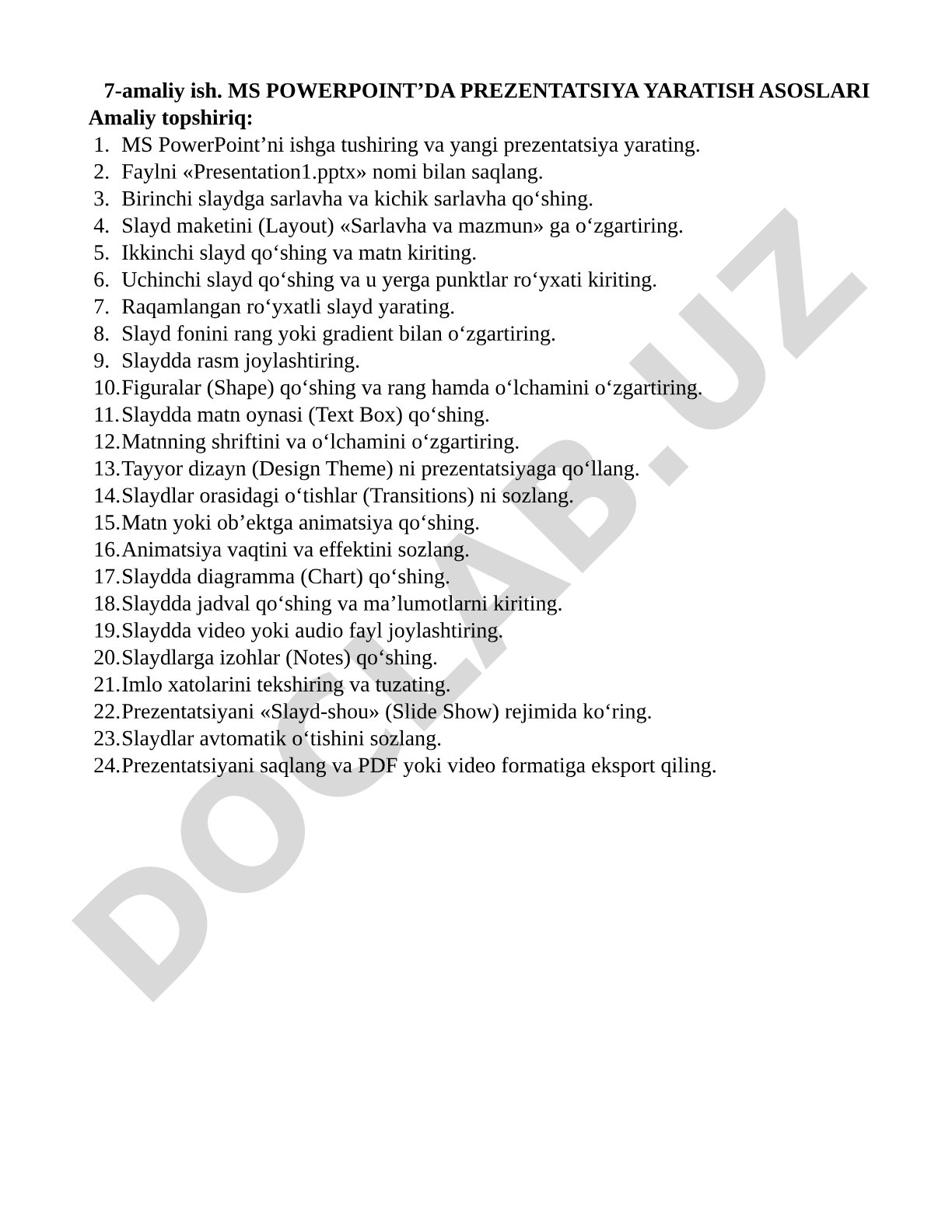 MS PowerPoint dasturida slaydlar yaratish asoslari