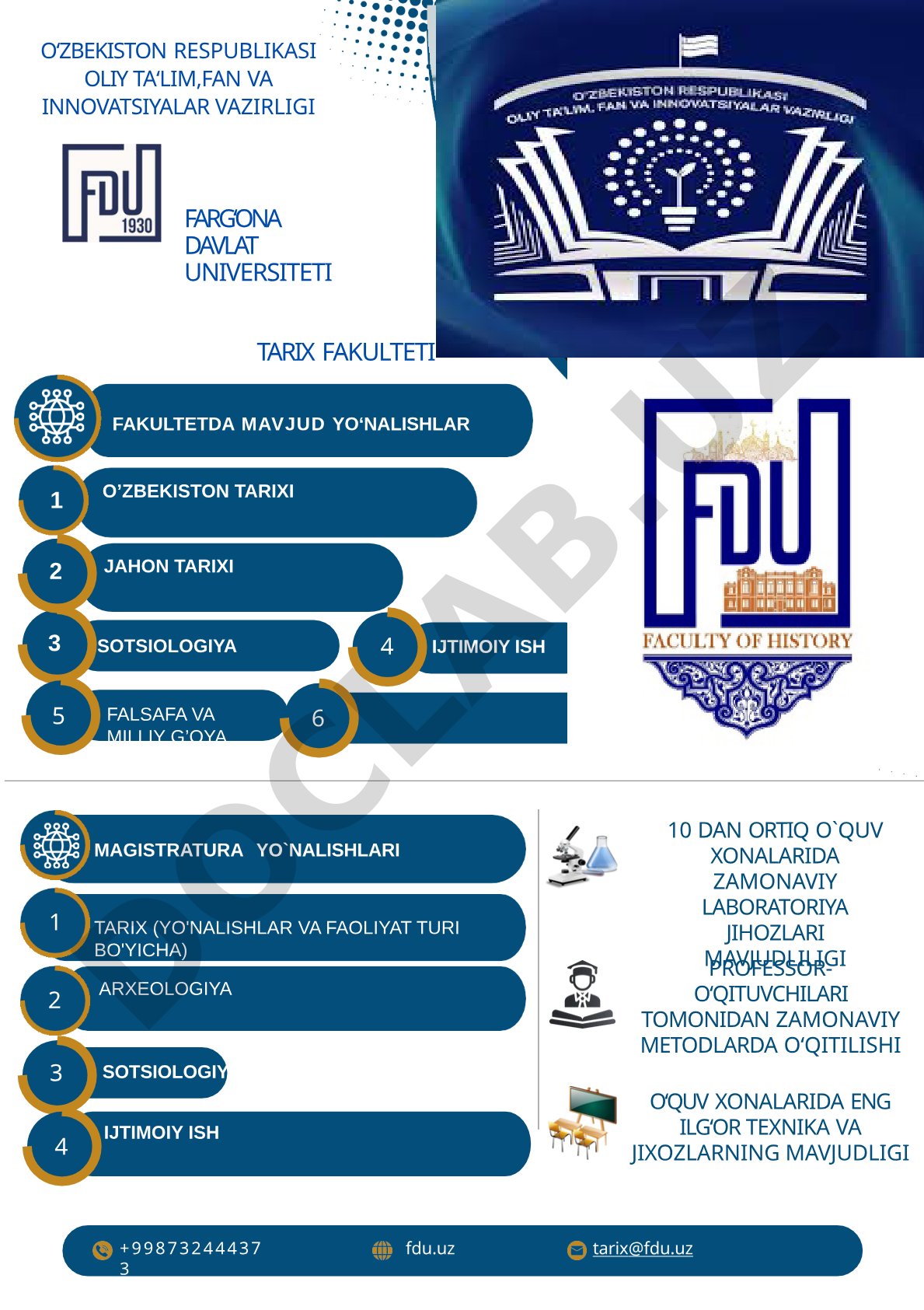 Farg'ona davlat universiteti Tarix fakulteti: yo'nalishlar va imkoniyatlar