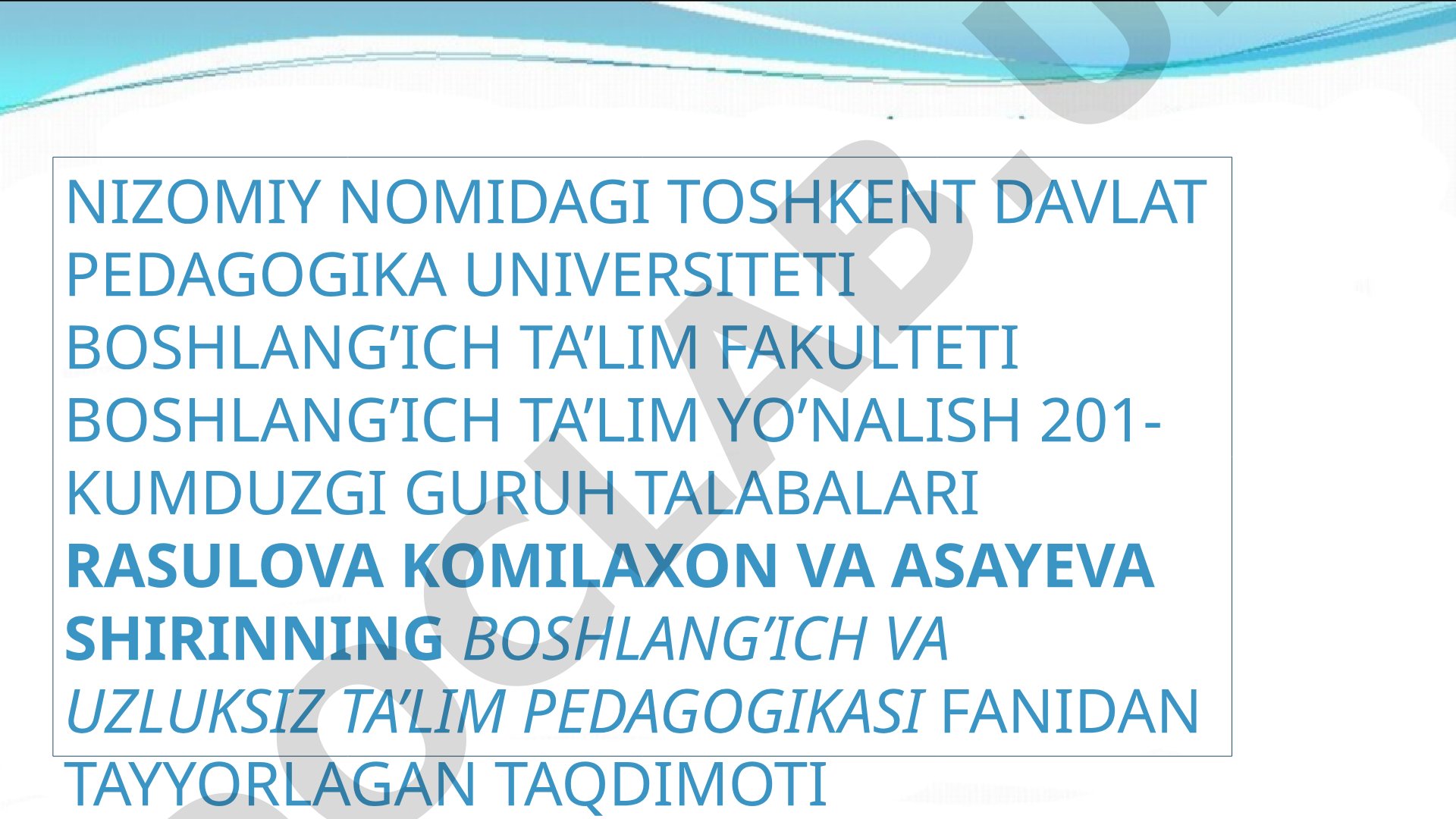 Boshlang'ich va uzluksiz ta'lim pedagogikasi