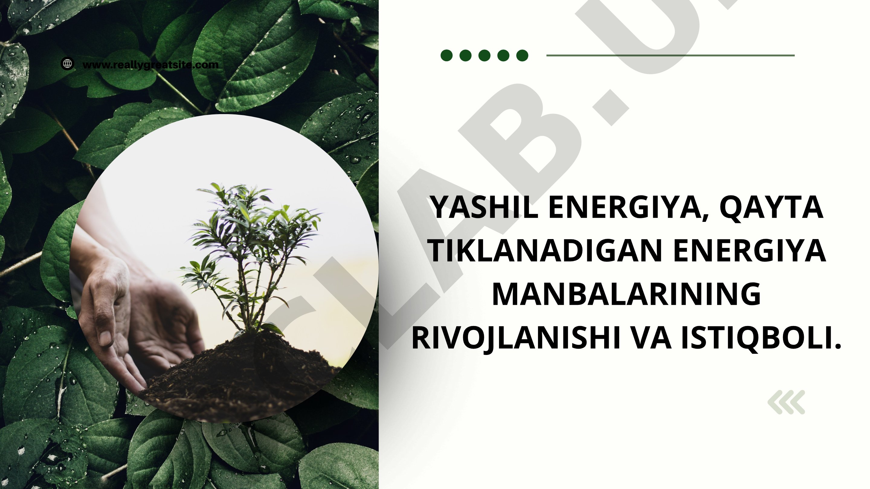 Yashil energiya, qayta tiklanadigan energiya manbalarining rivojlanishi va istiqboli