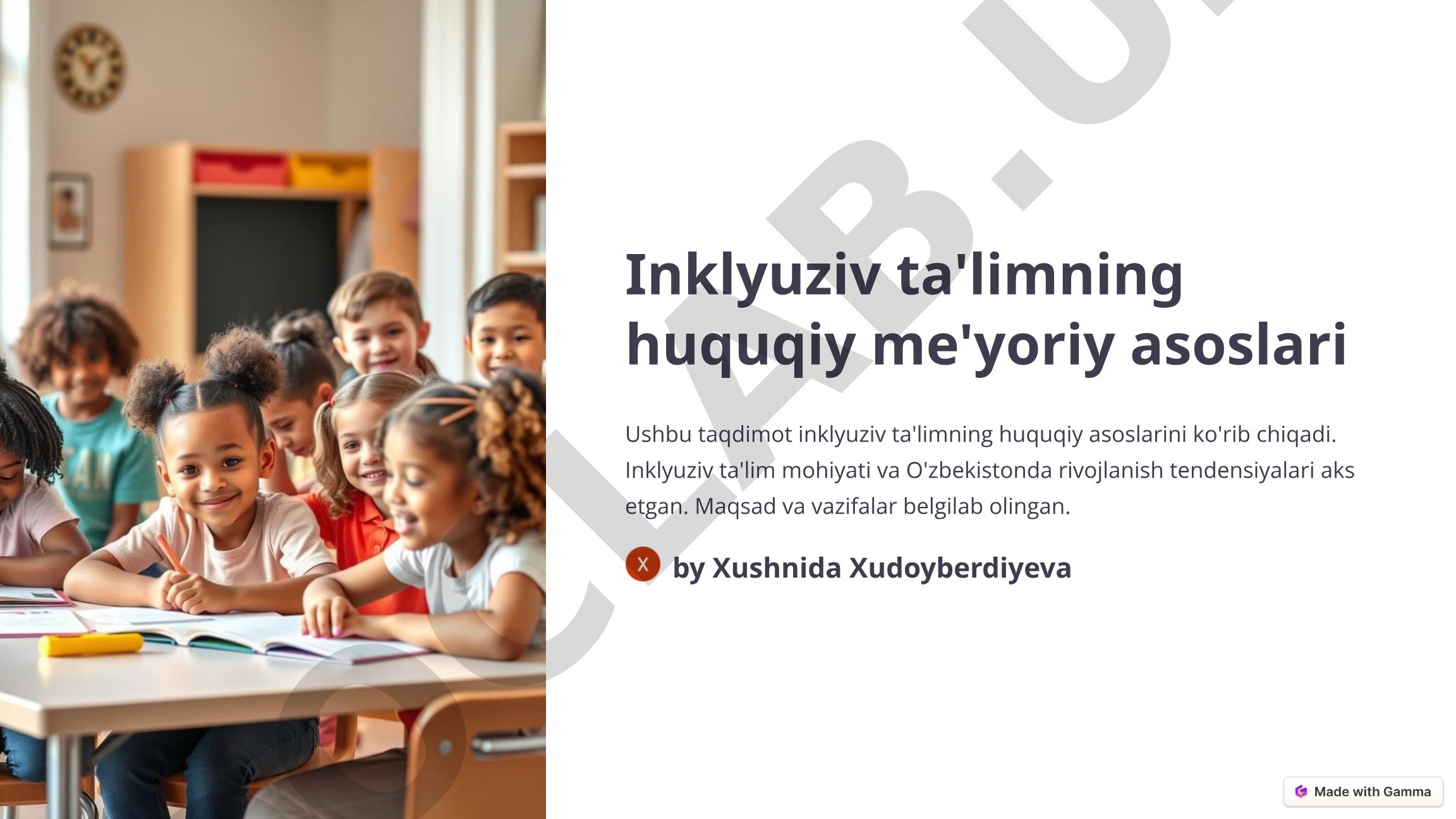 Inklyuziv ta'limning huquqiy me'yoriy asoslari