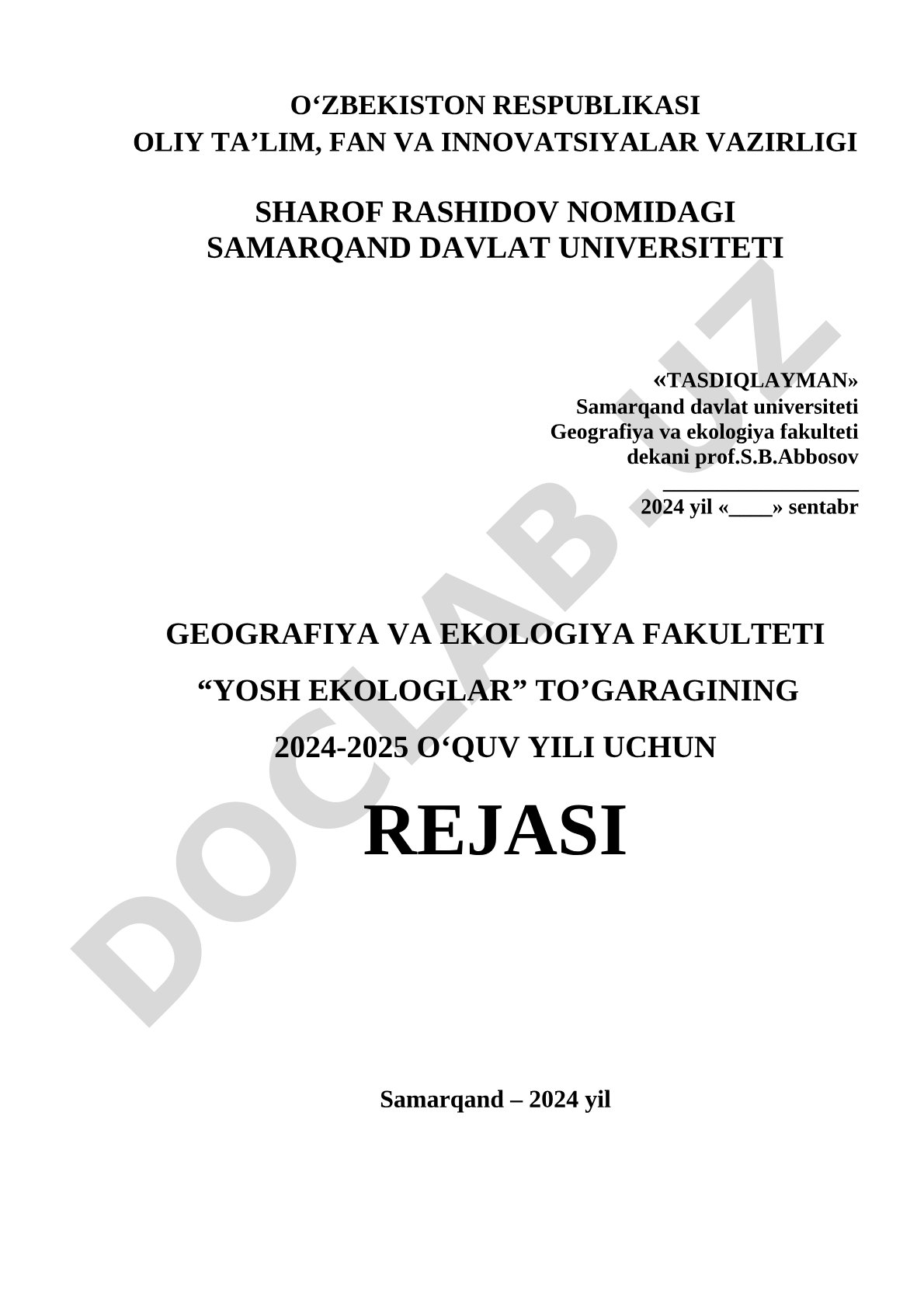 Yosh ekologlar to'garagining 2024-2025 o'quv yili uchun rejasi