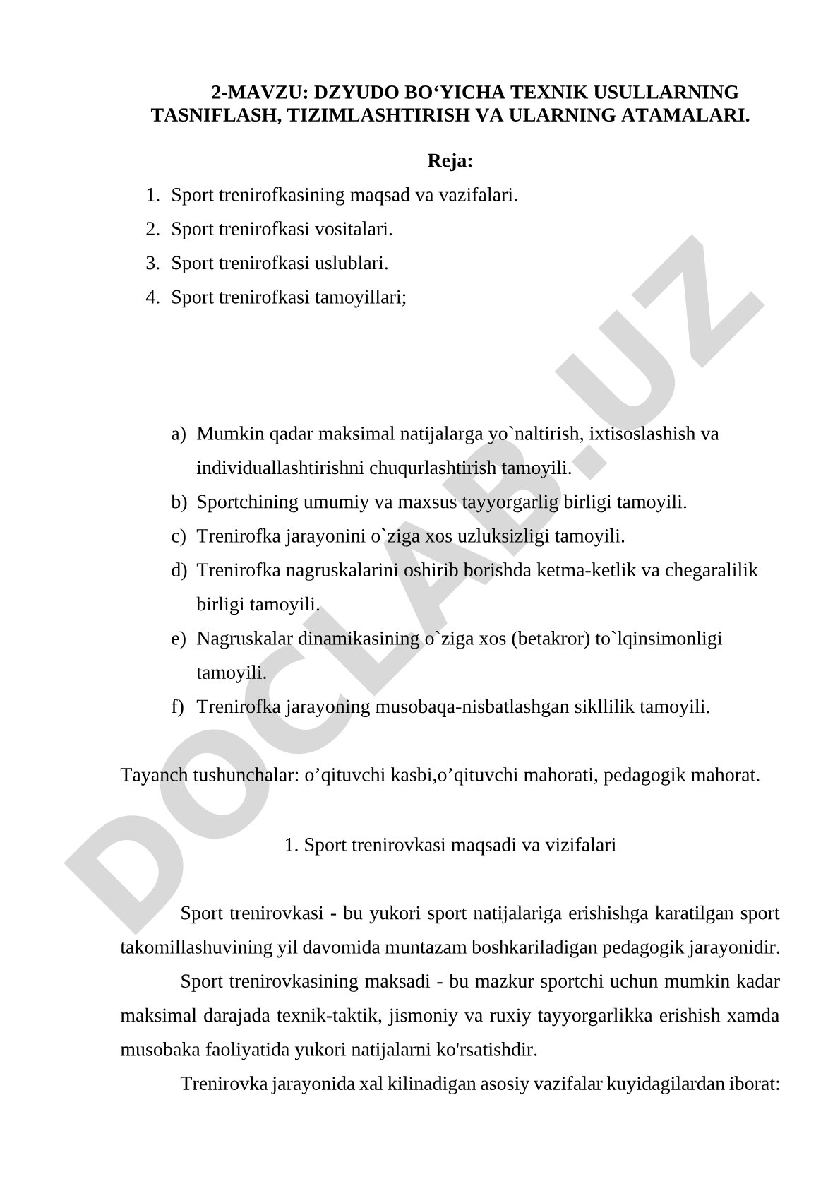 Dzyudo bo'yicha texnik usullarning tasniflash, tizimlashtirish va ularning atamalari