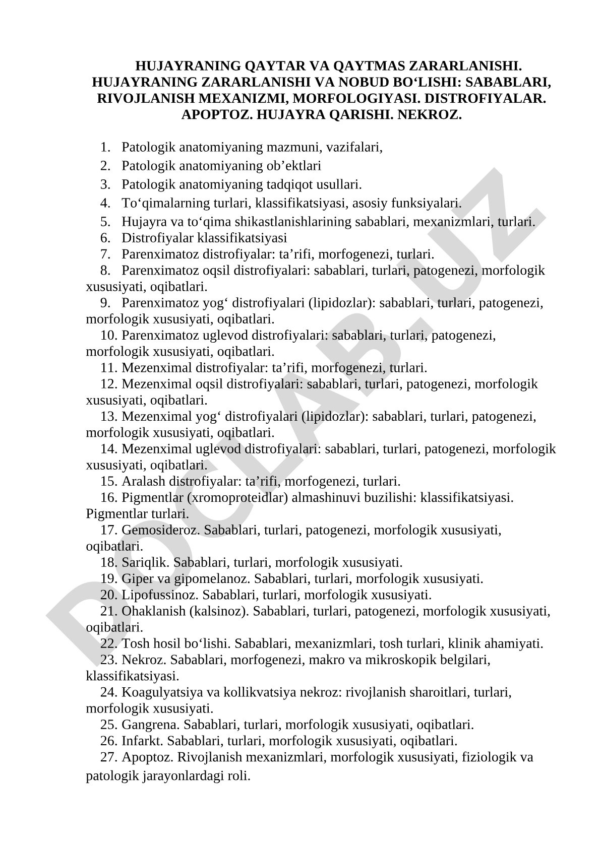 Hujayraning qaytar va qaytmas zararlanishi