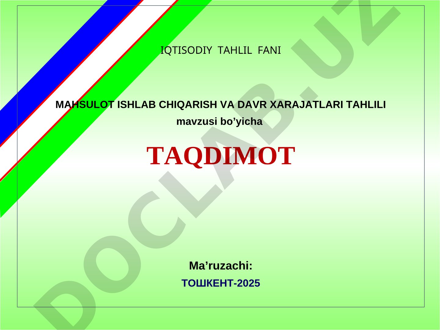 Iqtisodiy tahlil fani mahsulot ishlab chiqarish va davr xarajatlari tahlili