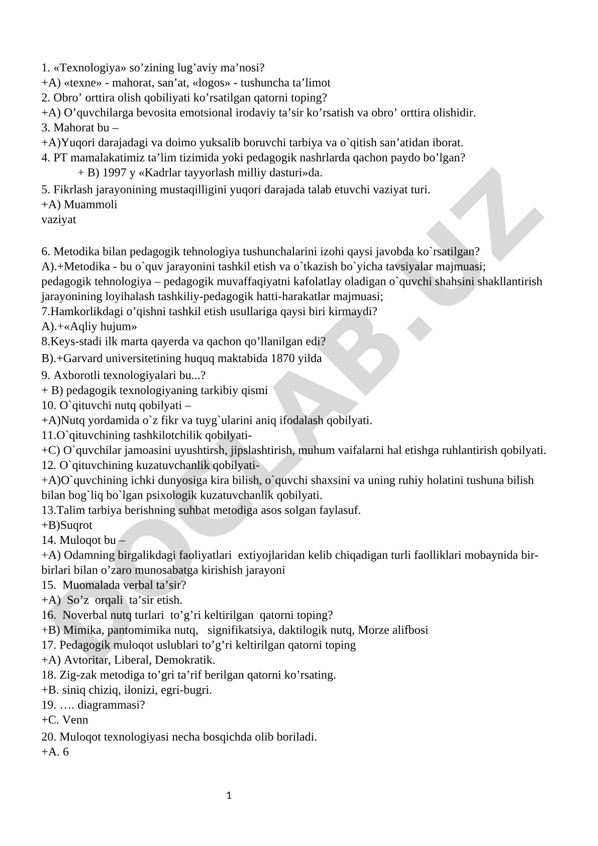 Pedagogik texnologiya fanidan test savollari