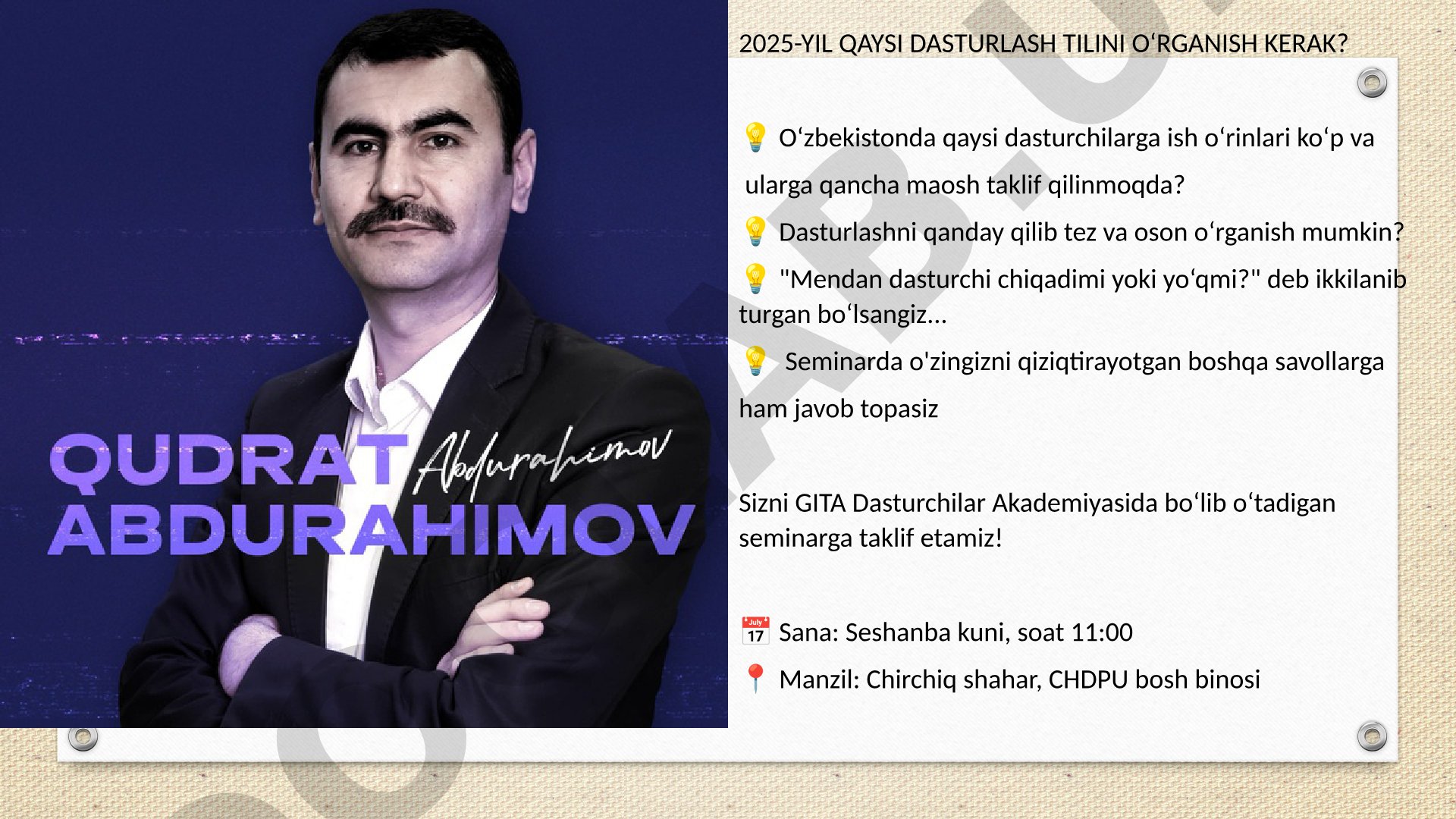 2025-yilda qaysi dasturlash tilini o‘rganish kerakligi haqida seminar