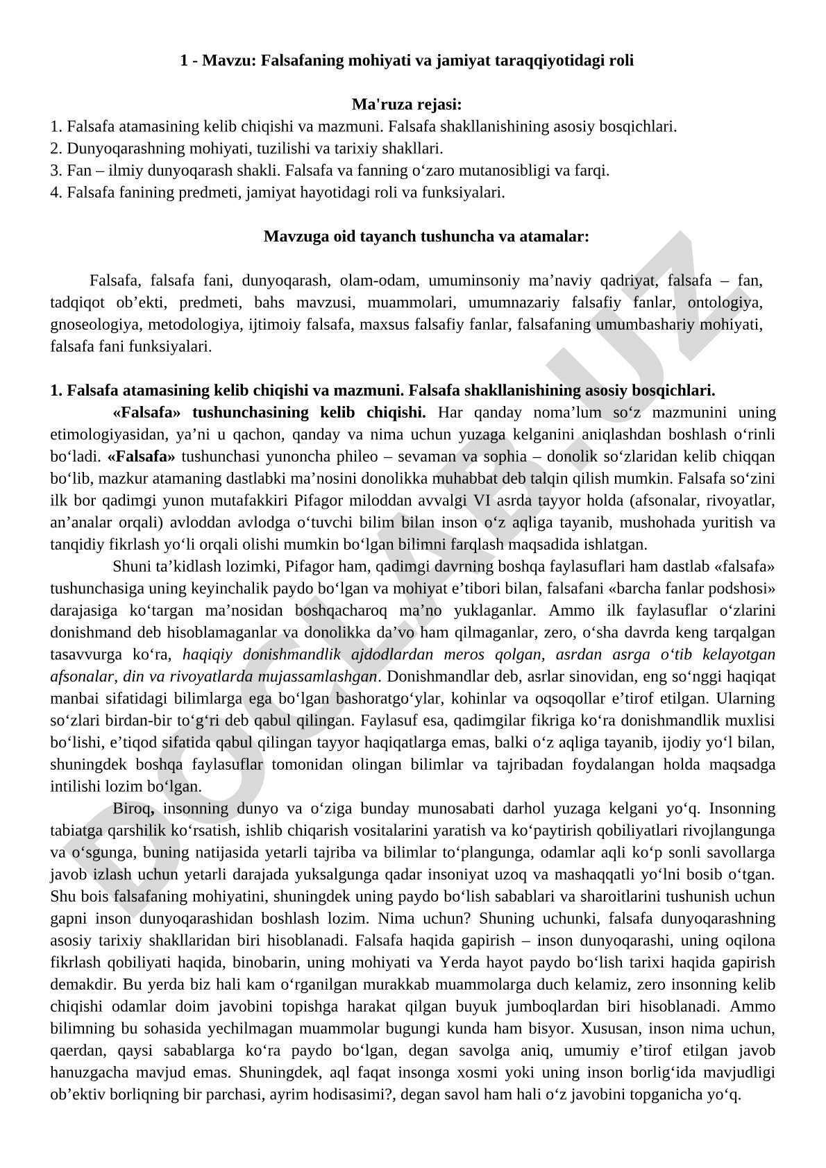 Falsafaning mohiyati va jamiyat taraqqiyotidagi roli
