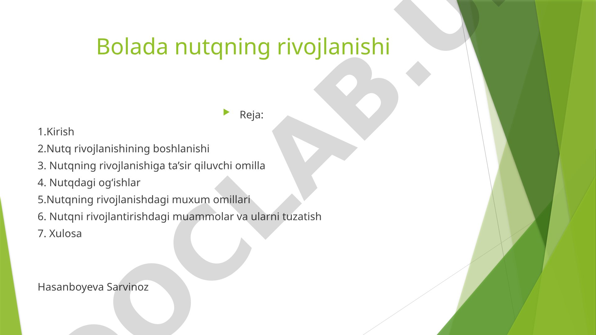 Bolada nutqning rivojlanishi