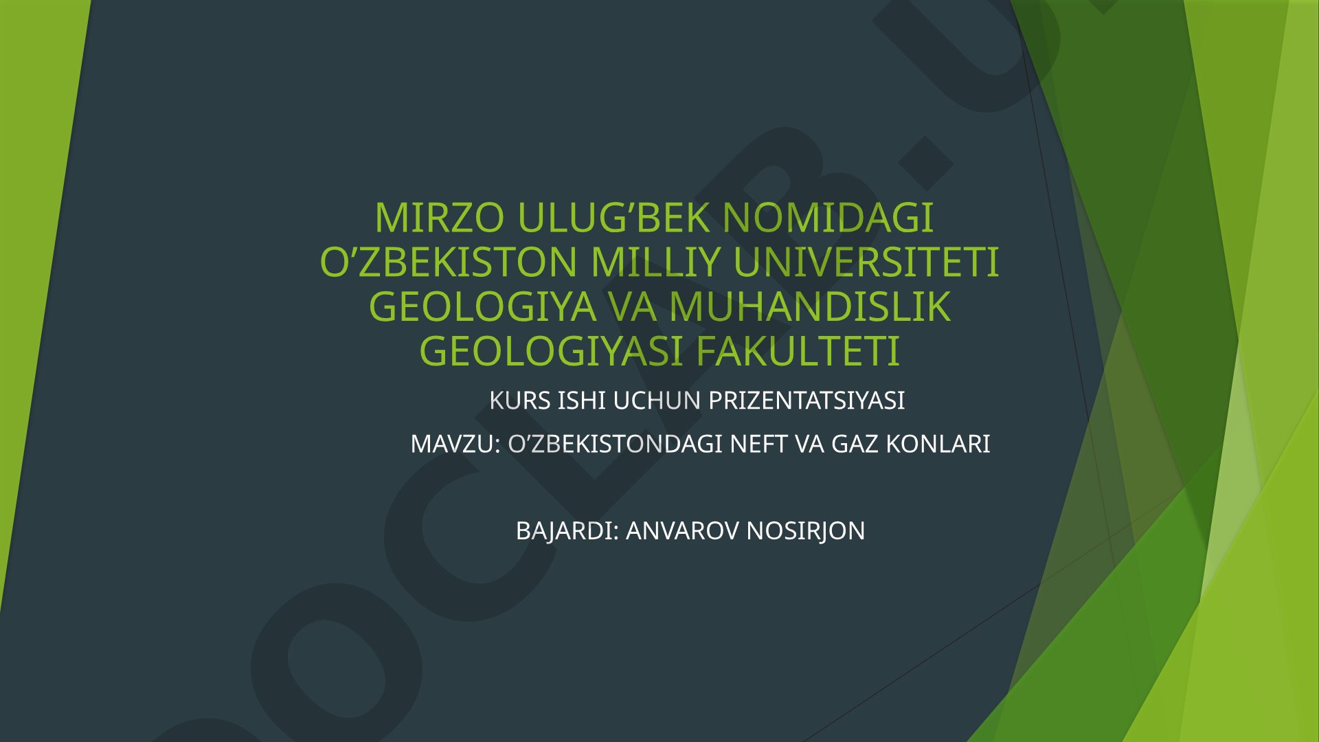 O’ZBEKISTONDAGI NEFT VA GAZ KONLARI