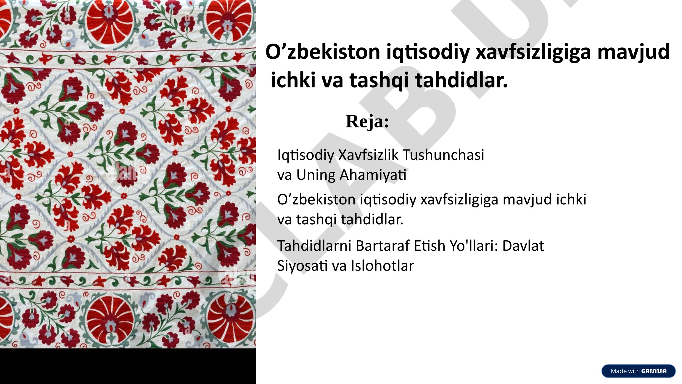 O'zbekiston iqtisodiy xavfsizligiga mavjud ichki va tashqi tahdidlar