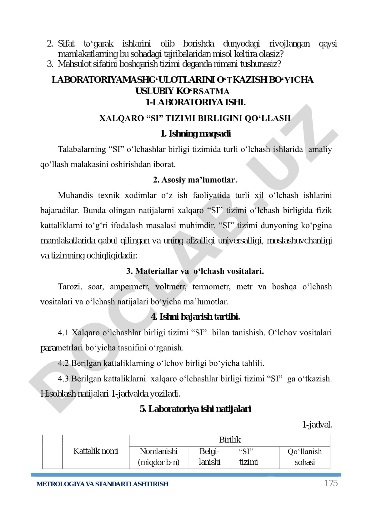 Xalqaro SI tizimi birligini qo'llash
