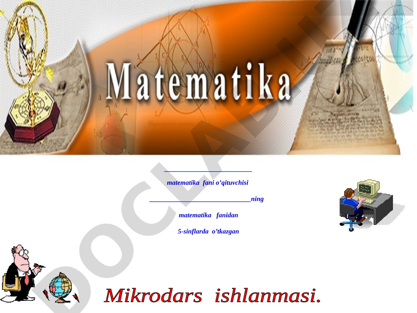 5-sinf matematika: O'nli kasrlar mikrodars ishlanmasi