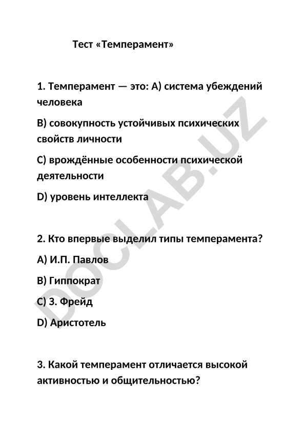 Temperament testi va uning turlari