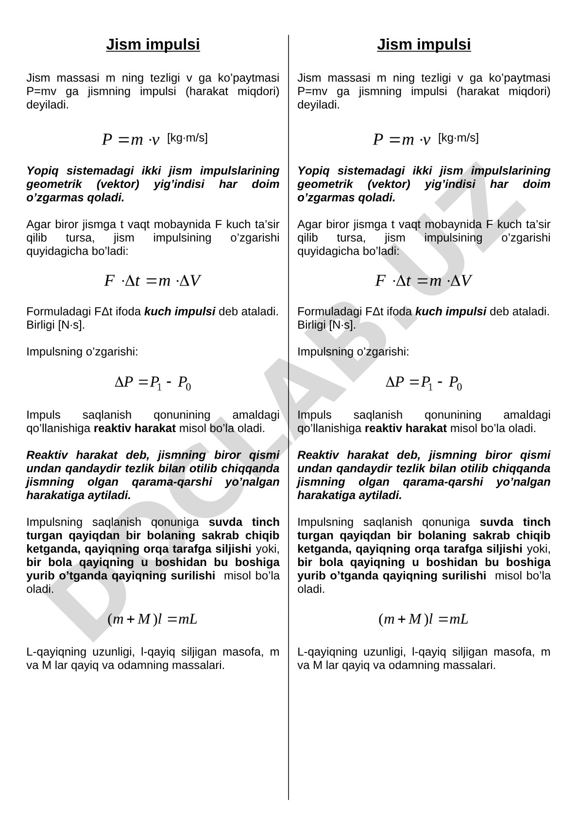 Jism impulsi va impuls saqlanish qonuni