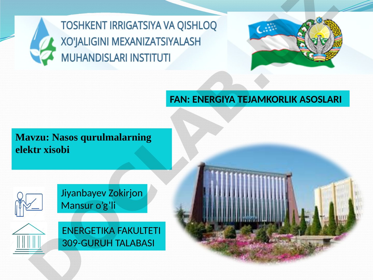 Nasos qurulmalarning elektr xisobi