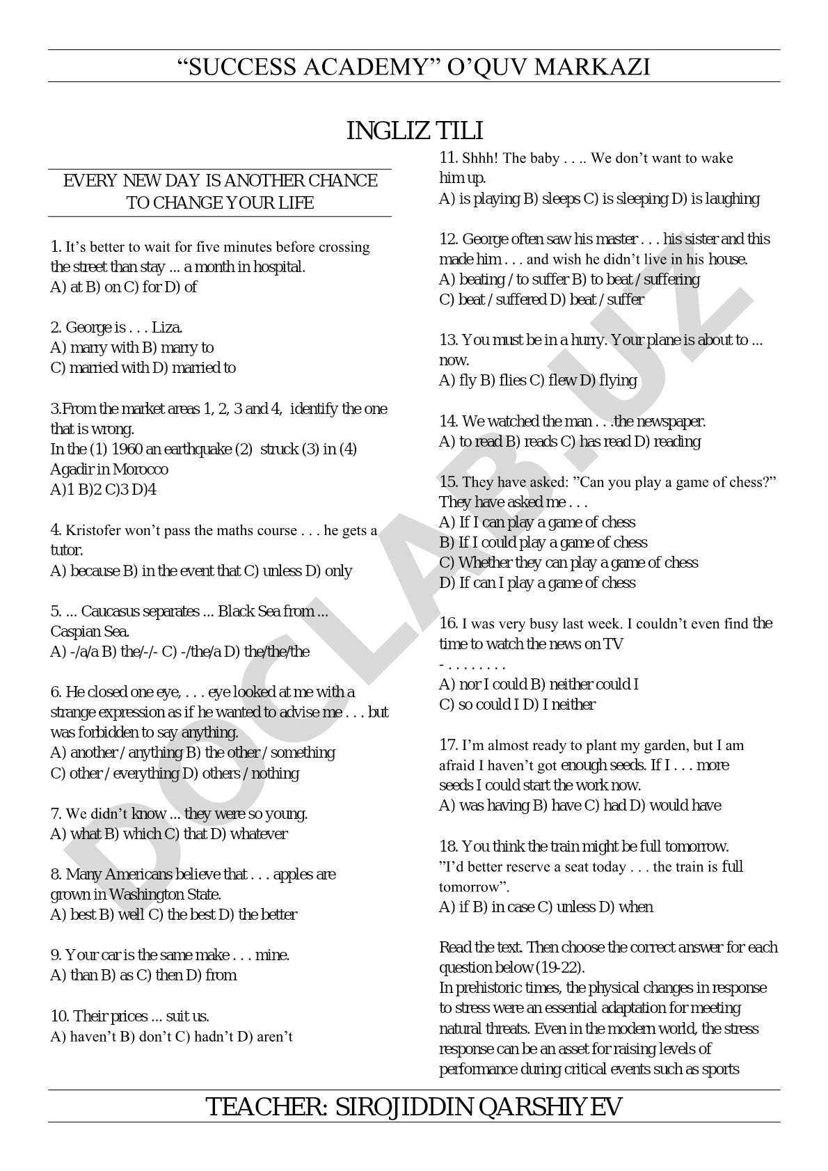 English Grammar and Vocabulary Test