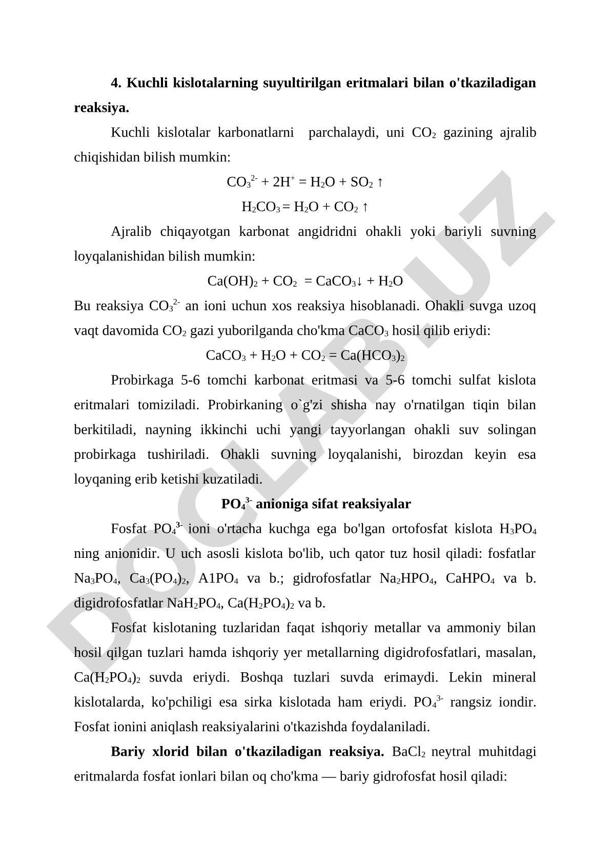 Karbonat va fosfat anionlariga sifat reaksiyalar