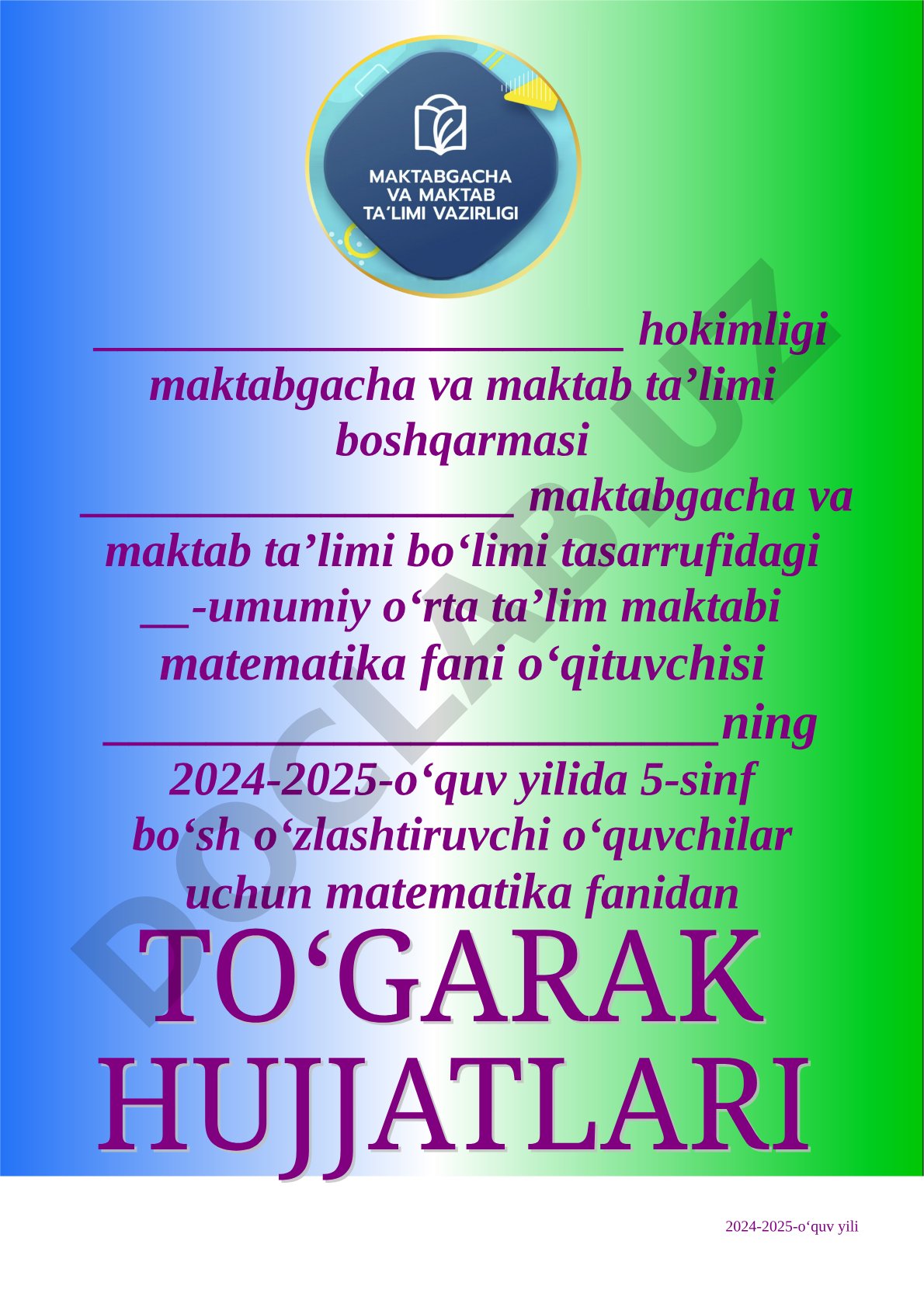 5-sinf bo'sh o'zlashtiruvchilar uchun matematika to'garagi