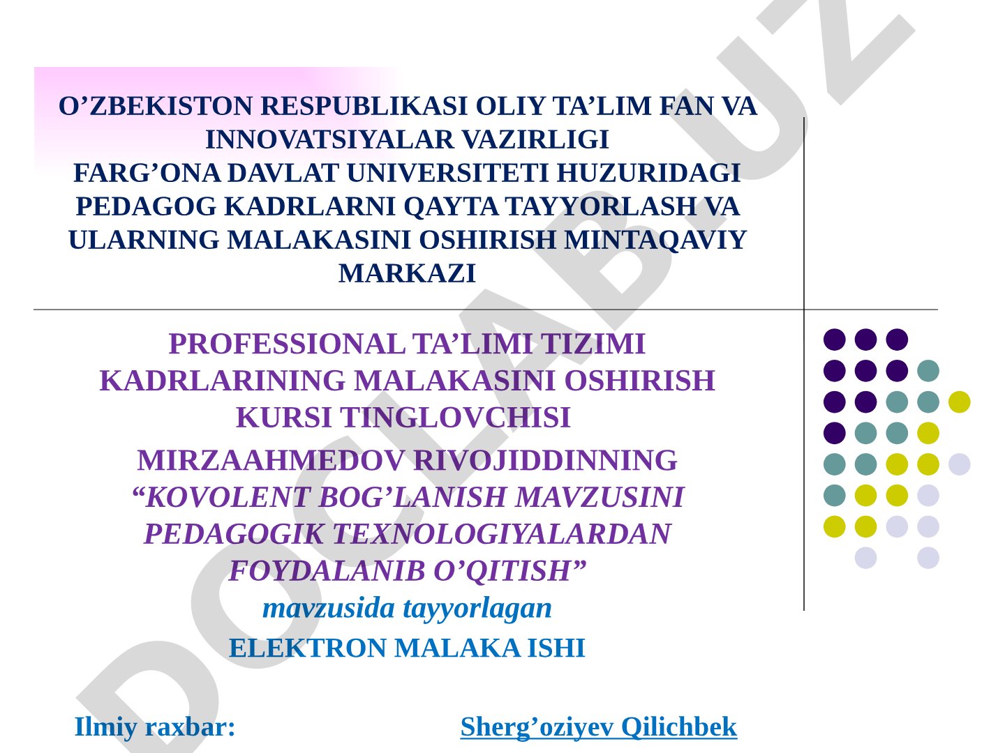 Kovolent bog'lanish mavzusini pedagogik texnologiyalardan foydalanib o'qitish