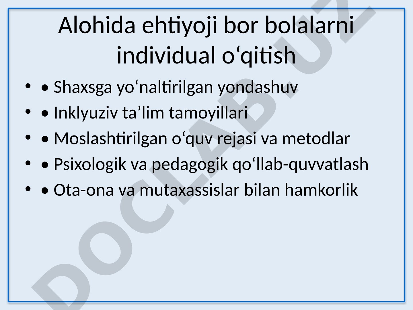Alohida ehtiyoji bor bolalarni individual o‘qitish