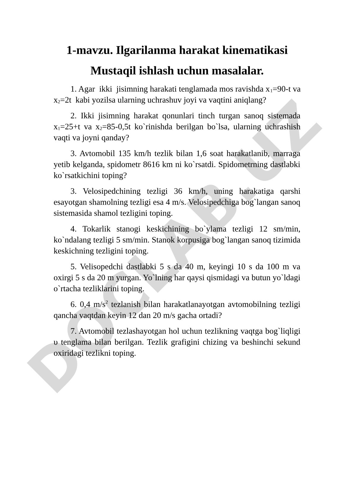 Ilgarilanma harakat kinematikasi