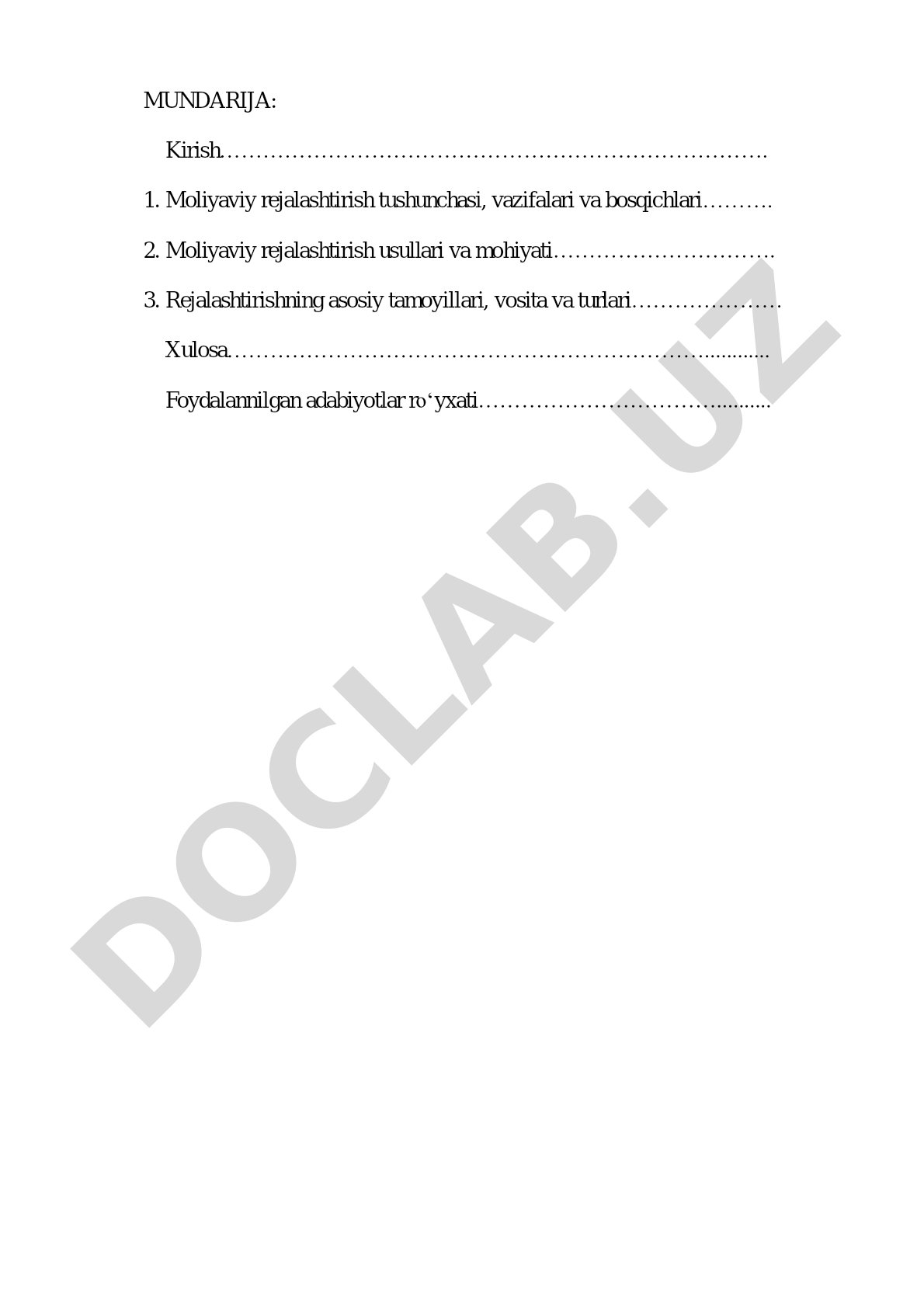 Moliyaviy rejalashtirish metodlari