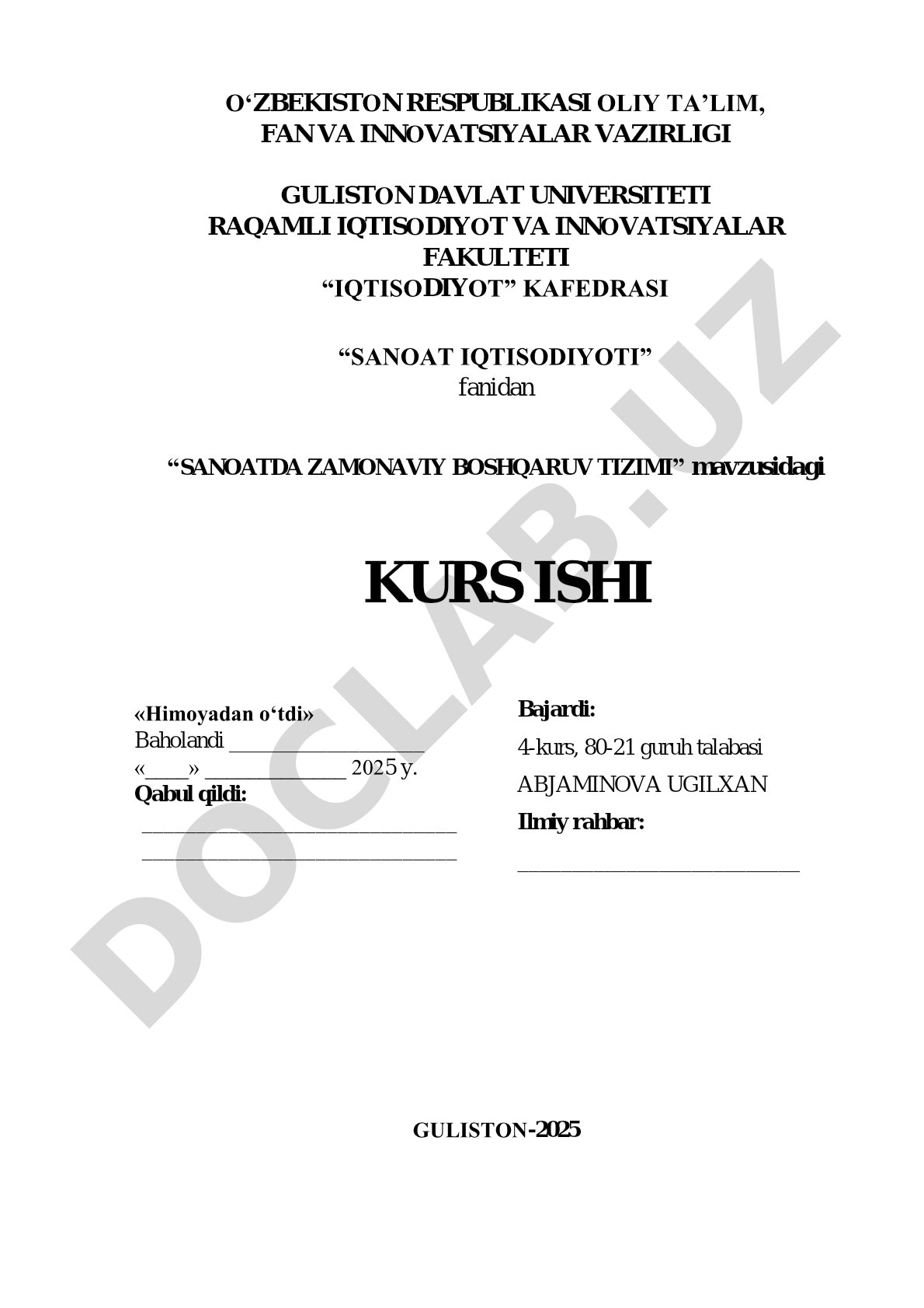 Sanoatda zamonaviy boshqaruv tizimi