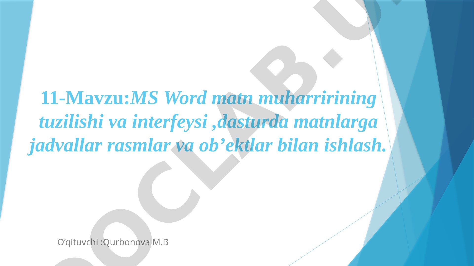 MS Word matn muharririning tuzilishi va interfeysi