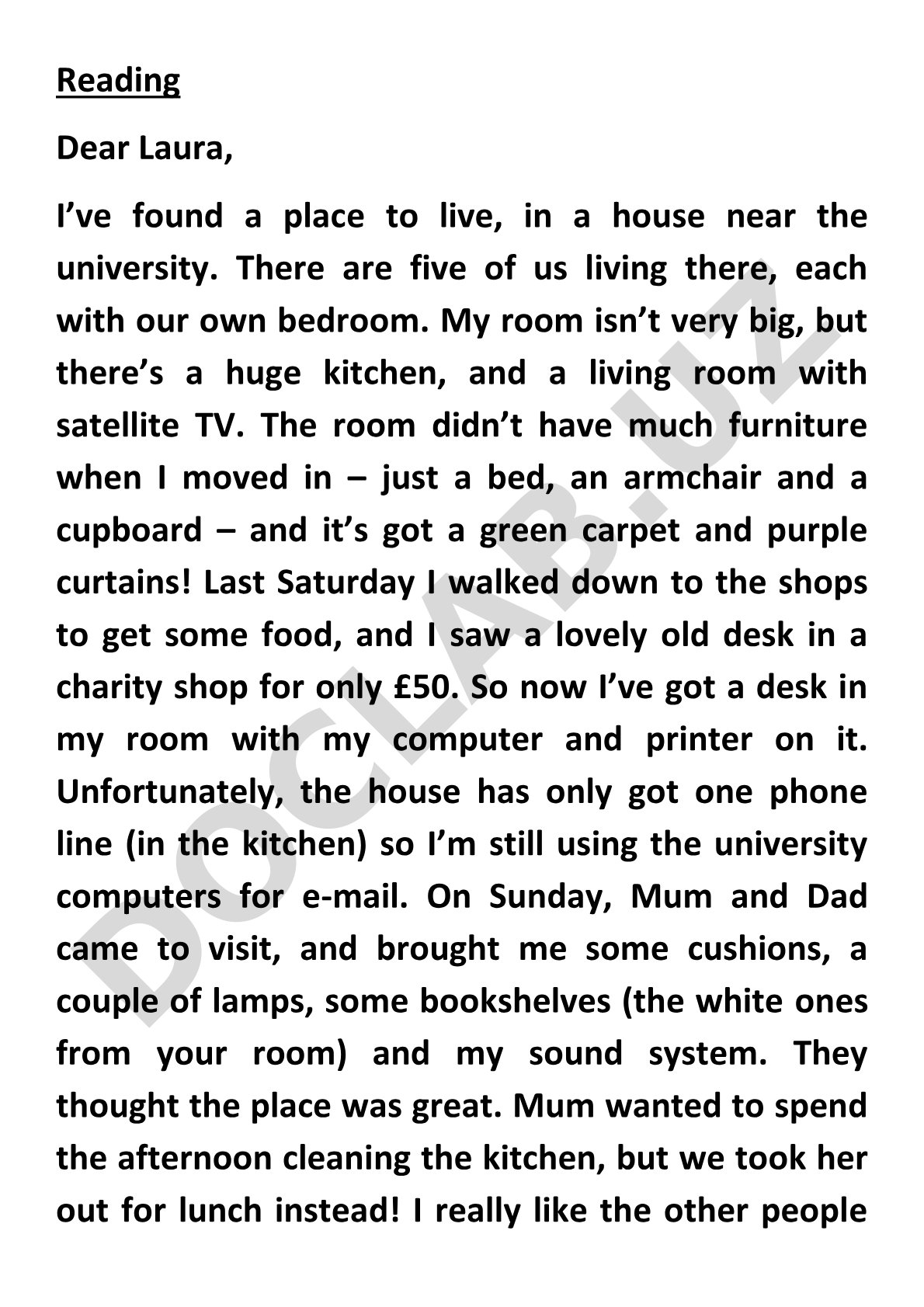 Description of new house and room near university