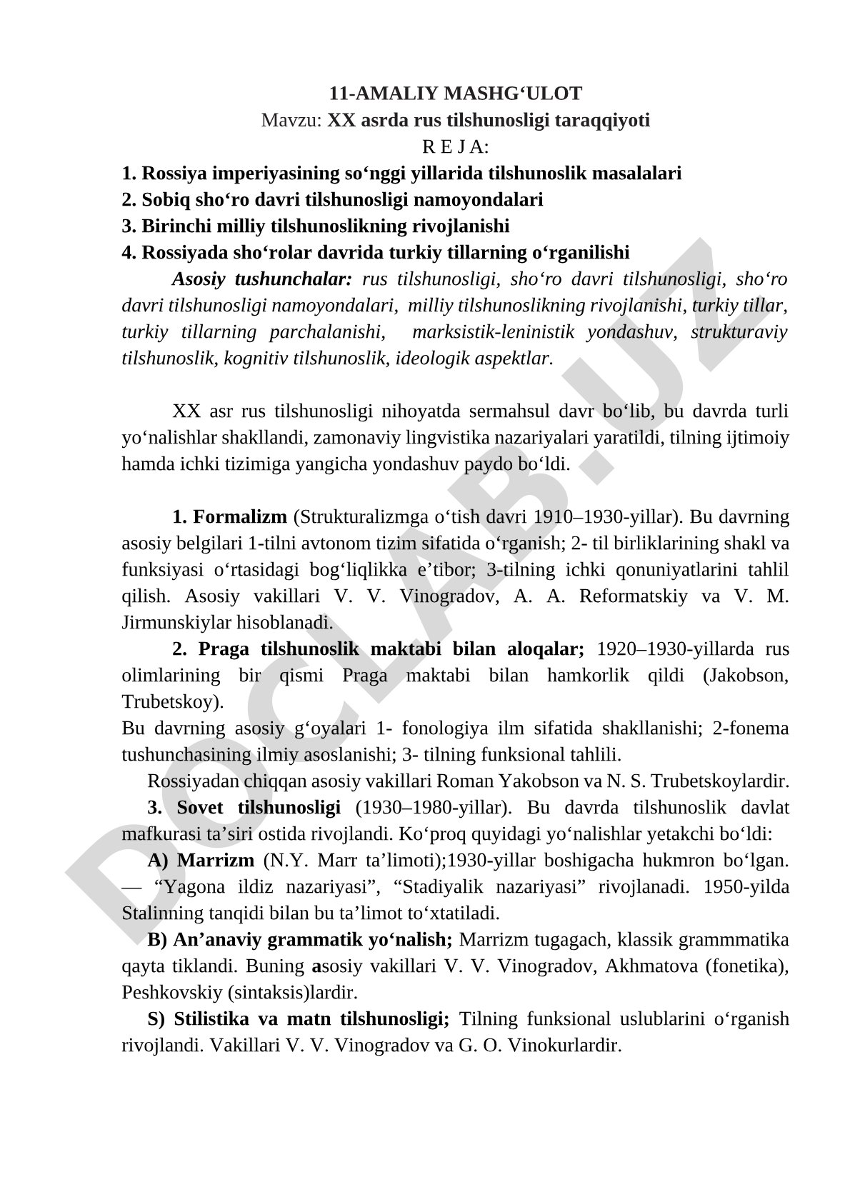 XX asrda rus tilshunosligi taraqqiyoti
