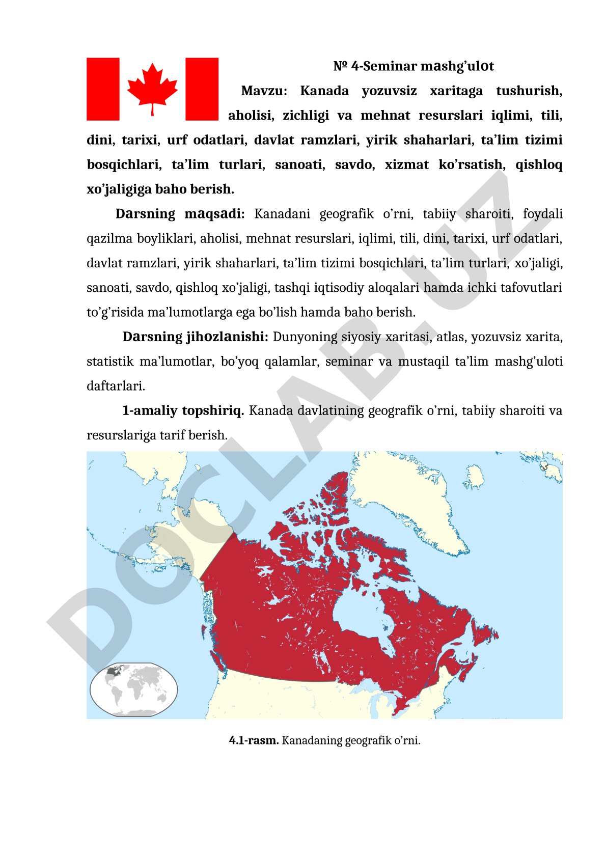 Kanadaning geografik o'rni, aholisi va iqtisodiyoti