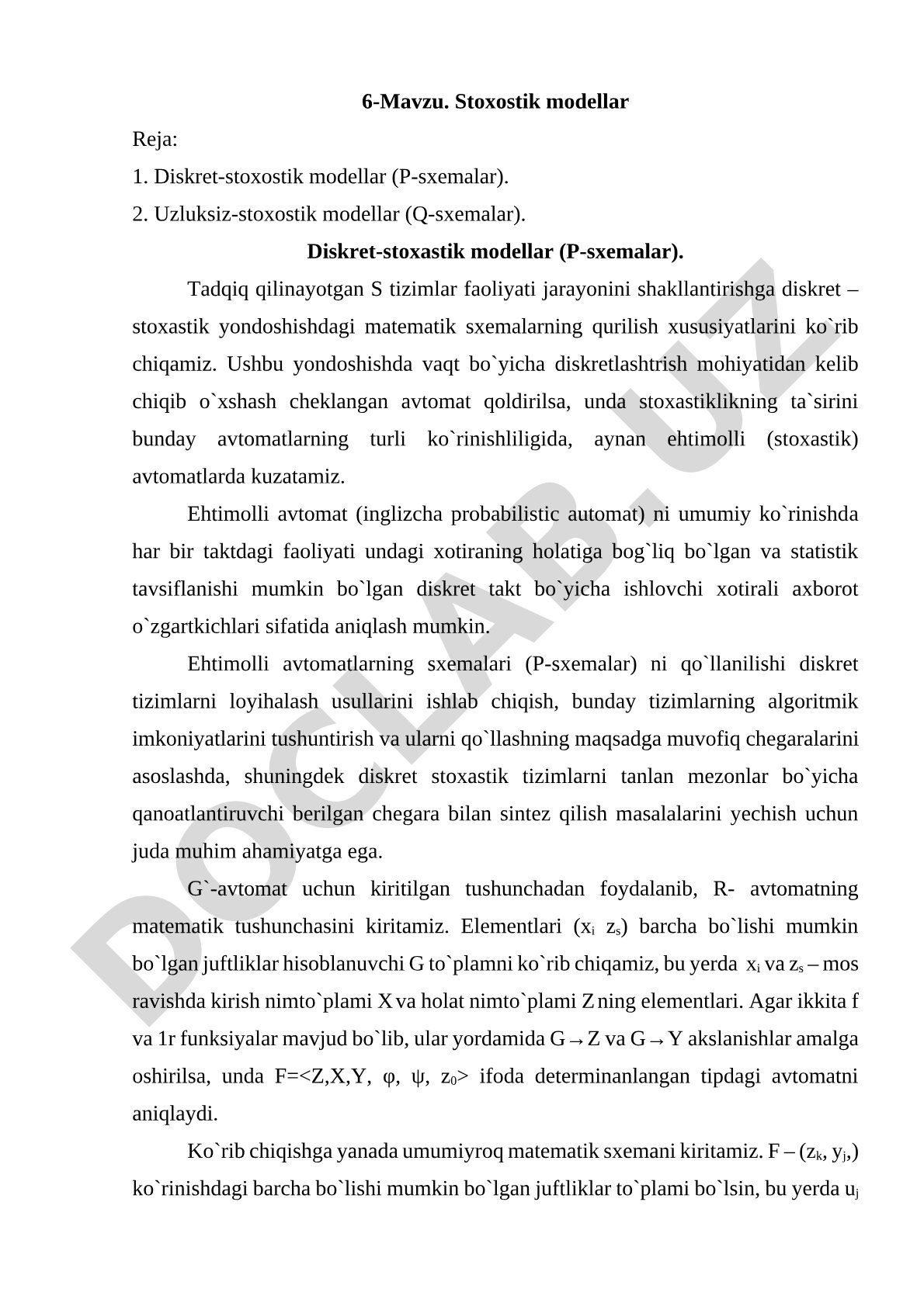 Stoxostik modellar