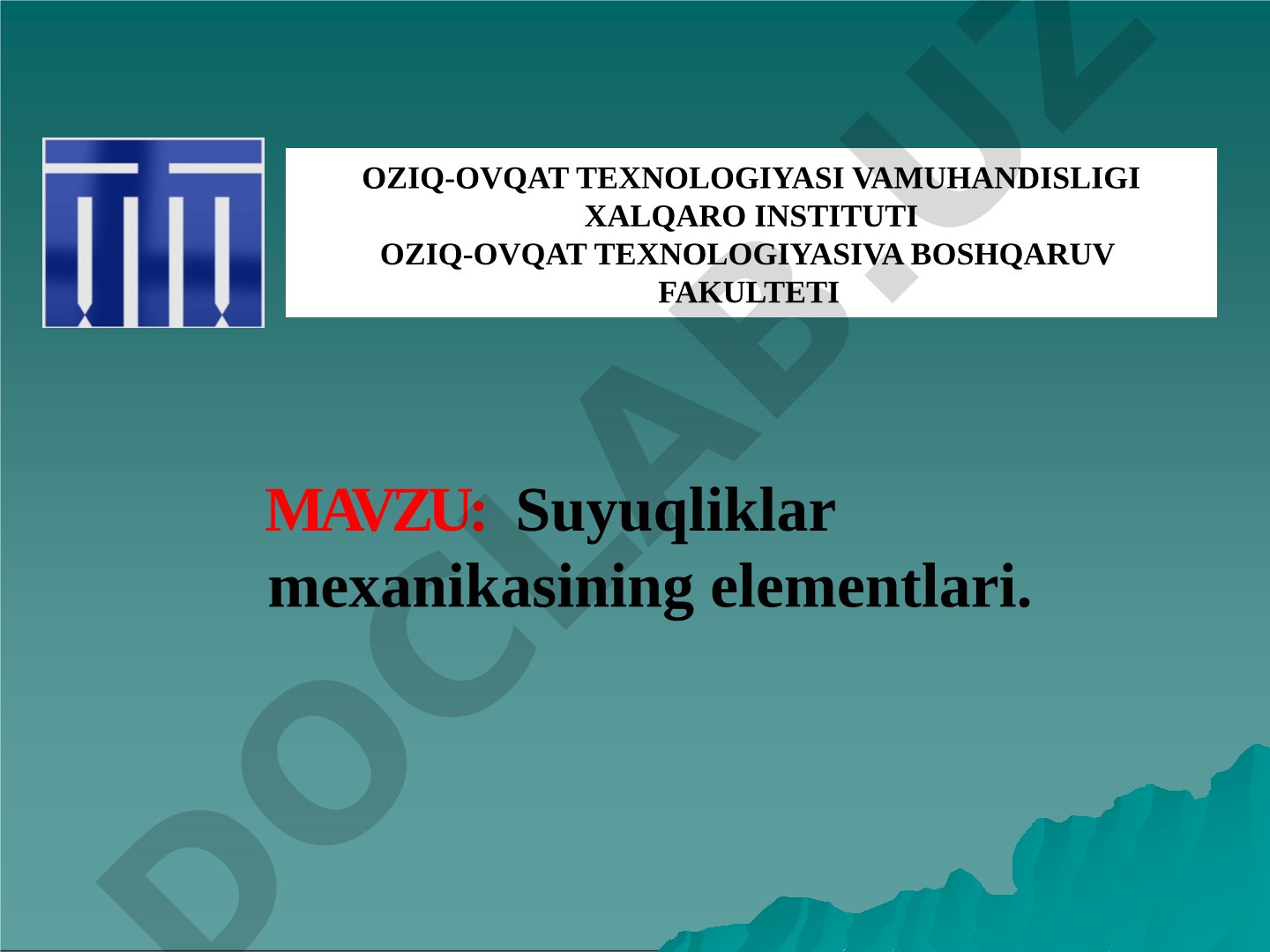 Suyuqliklar mexanikasining elementlari