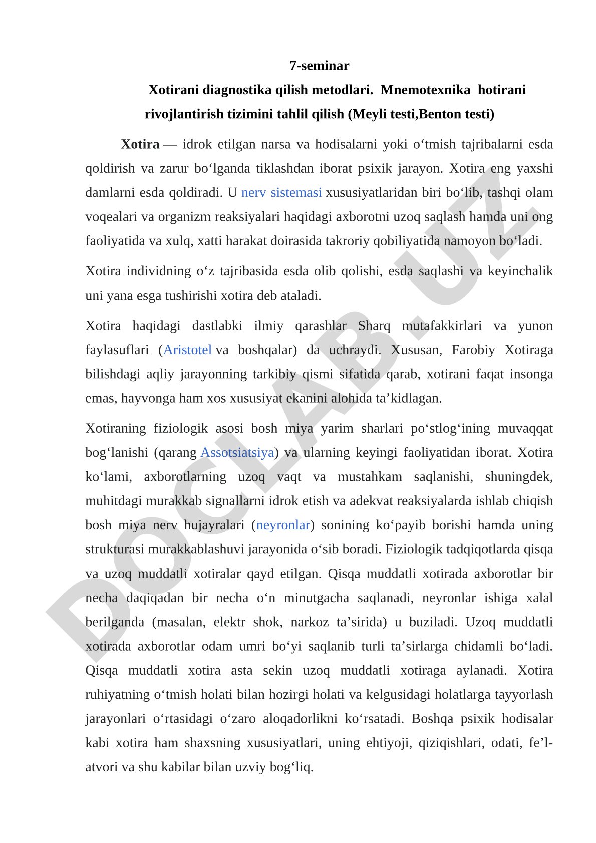 Xotirani diagnostika qilish metodlari