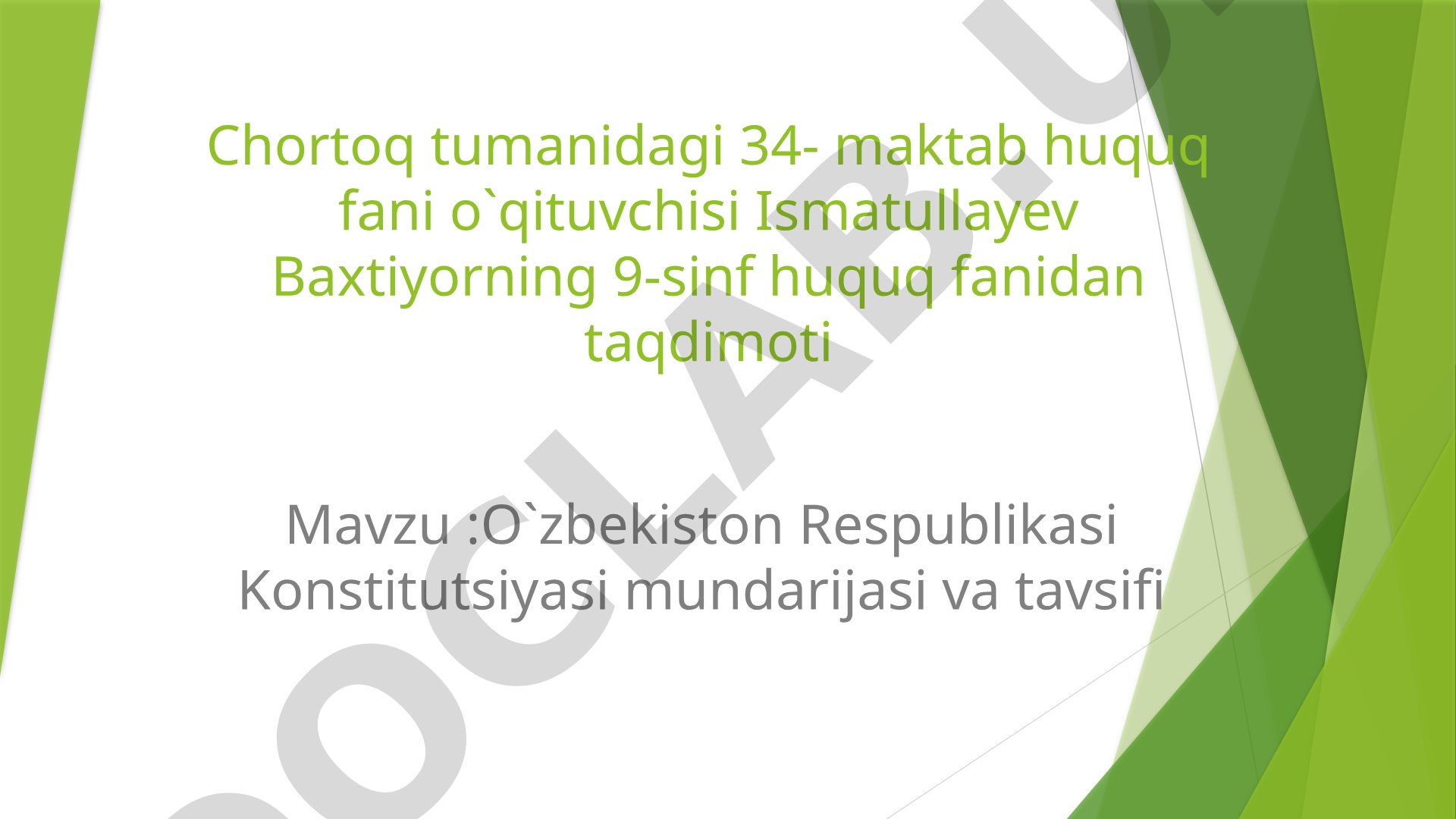 O'zbekiston Respublikasi Konstitutsiyasi mundarijasi va tavsifi