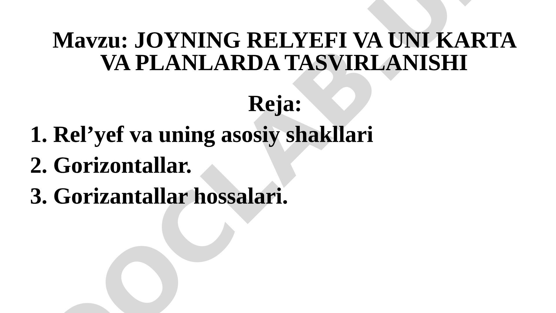 Joyning relyefi va uni karta va planlarda tasvirlanishi