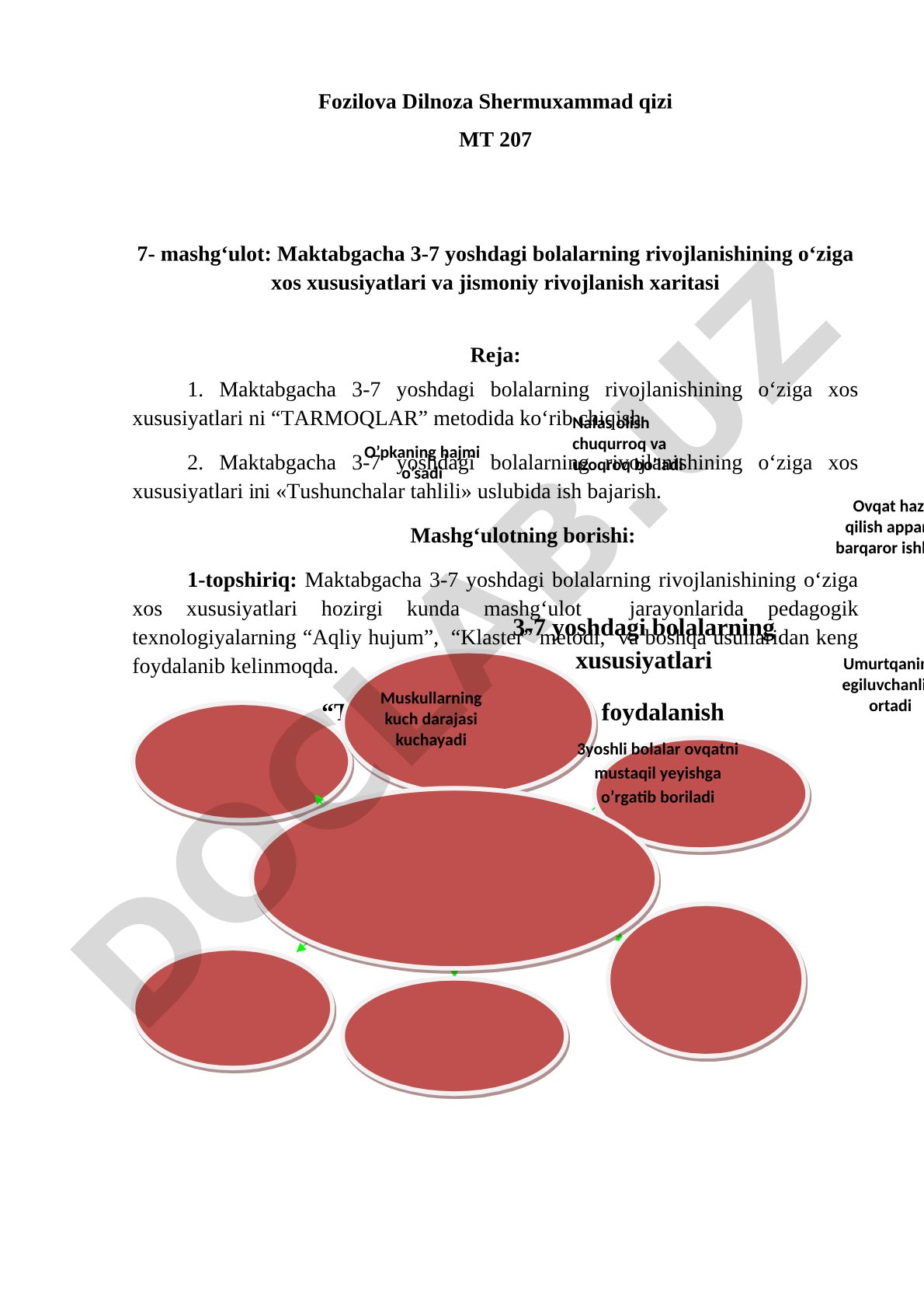 Maktabgacha 3-7 yoshdagi bolalarning rivojlanishining o'ziga xos xususiyatlari va jismoniy rivojlanish xaritasi