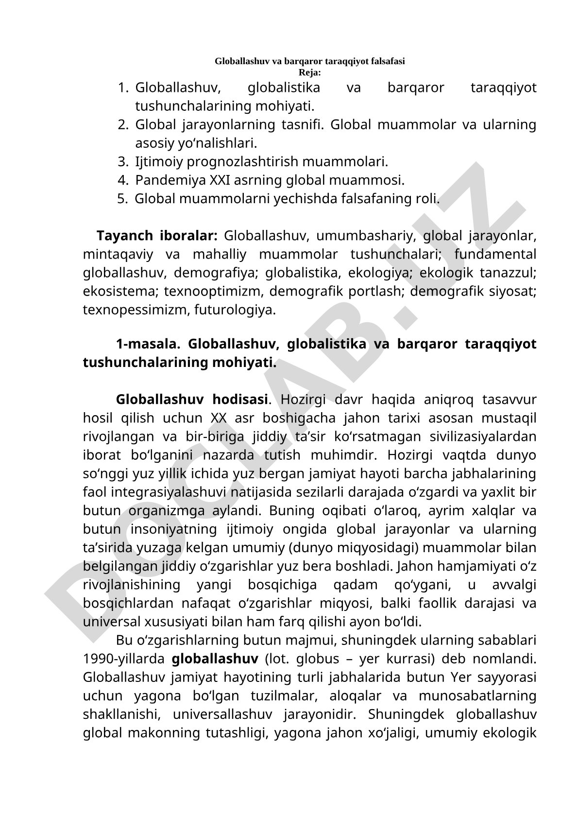 Globallashuv va barqaror taraqqiyot falsafasi