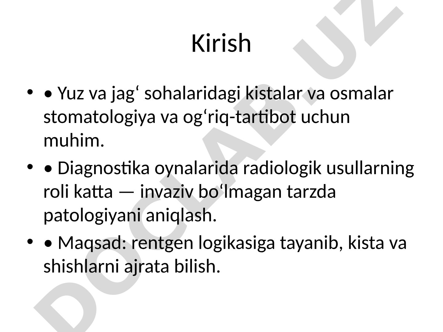 Kistalar va o'smalarni rentgenodiagnostikasi