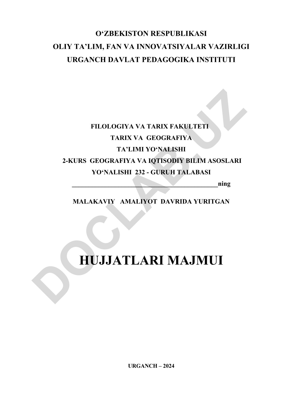 Malakaviy amaliyot davrida yuritilgan hujjatlar majmui