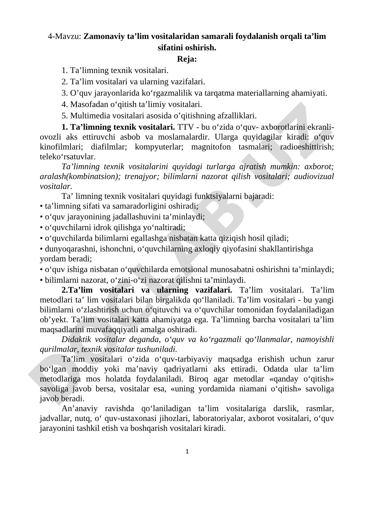 Zamonaviy ta’lim vositalaridan samarali foydalanish orqali ta’lim sifatini oshirish