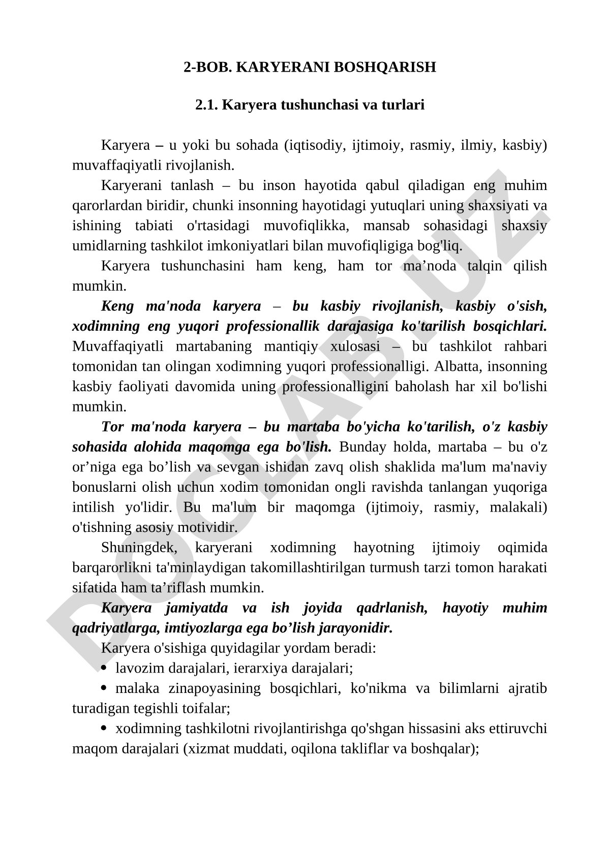 Karyera tushunchasi va turlari