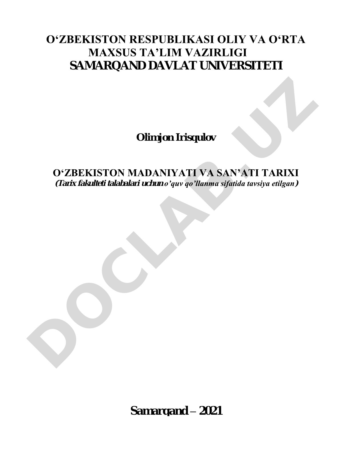 O‘zbekiston madaniyati va san’ati tarixi