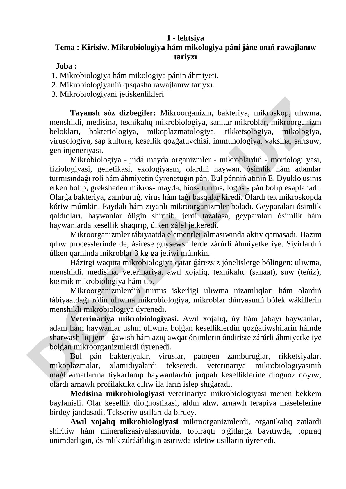 Kirisiw. Mikrobiologiya hám mikologiya páni jáne onıń rawajlanıw tariyxı