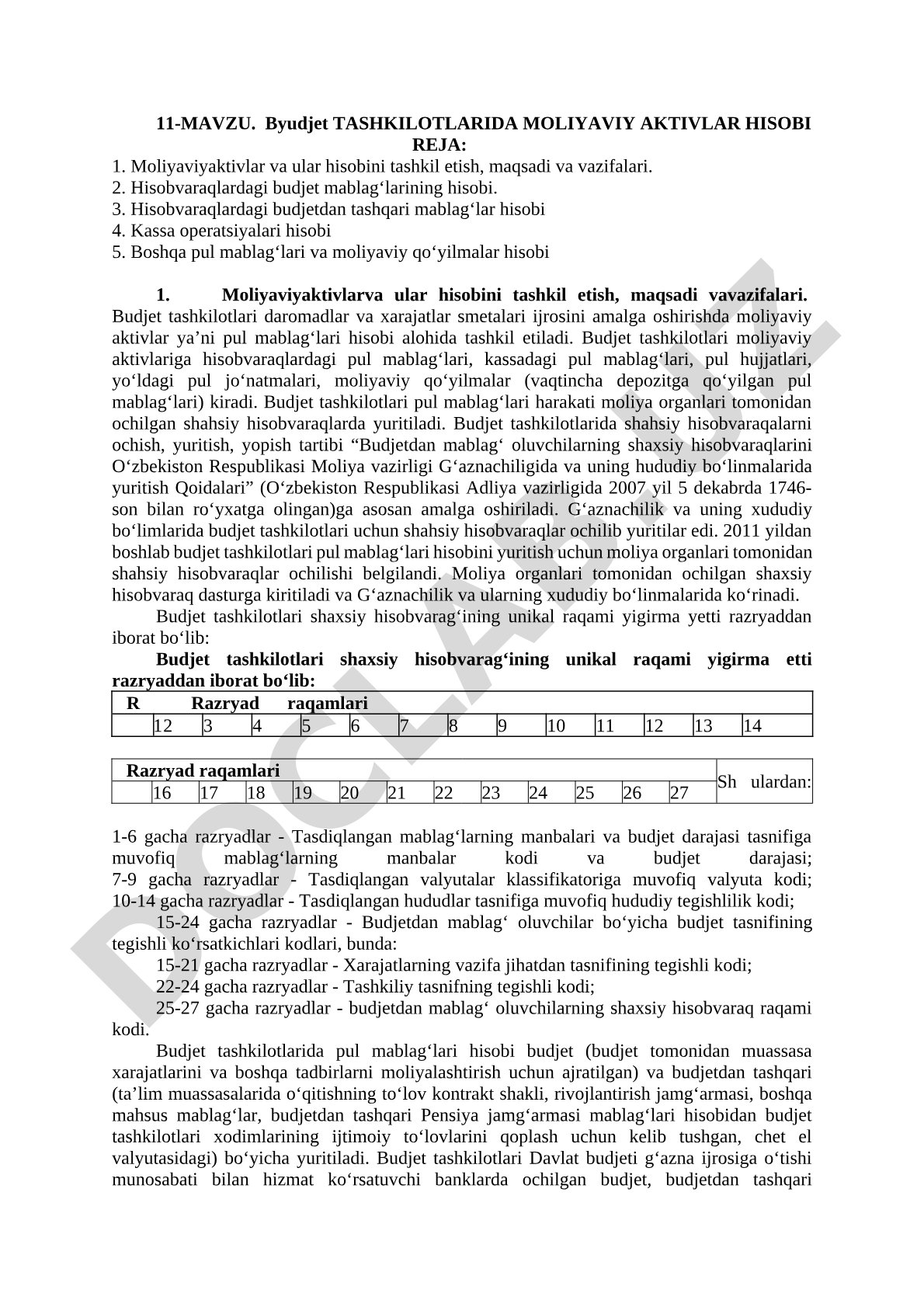 Byudjet tashkilotlarida moliyaviy aktivlar hisobi